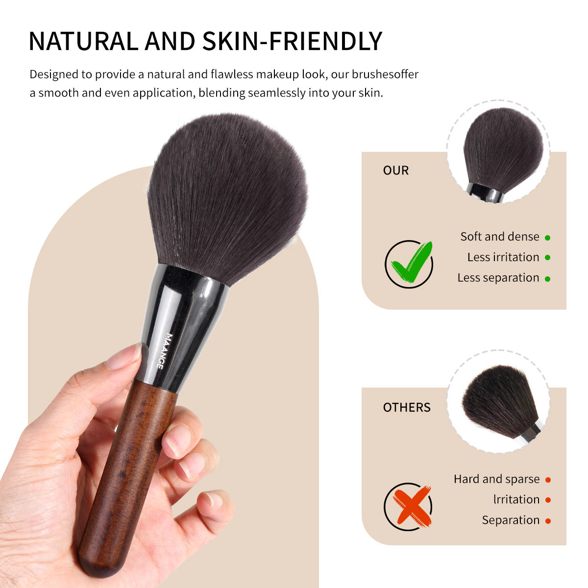 MAANGE Custom Logo OEM&ODM Single Big Size Loose Powder Makeup Brush Powder Blush Brown Foundation Makeup Brushes (复制) - 图片 5