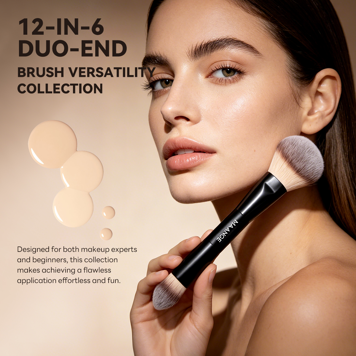 MAANGE Custom OEM&ODM 6PCS Double-ended Makeup Brushes Foundation  Concealer  Eye Shadow Brush Facial Makeup Brush Set - 图片 4