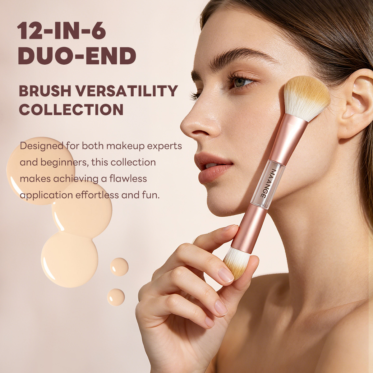 MAANGE Custom OEM&ODM 6PCS Double-ended Makeup Brushes Foundation  Concealer  Eye Shadow Brush Facial Makeup Brush Set - 图片 4