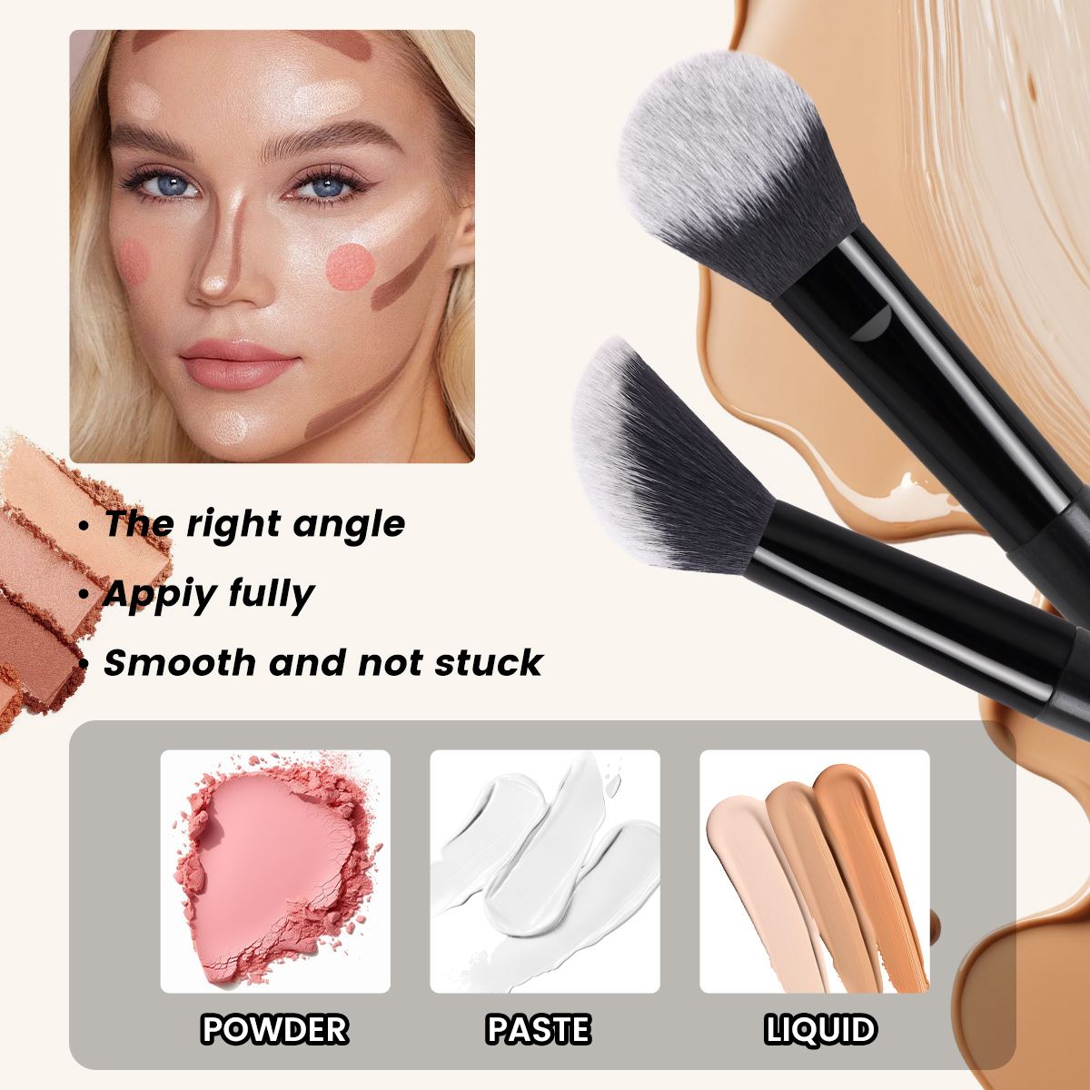 MAANGE Wholesale Custom OEM&ODM 6PCS Synthetic Hair Foundation Brushes Concealer Brushes Customizable Facial Makeup Brush Set - 图片 6