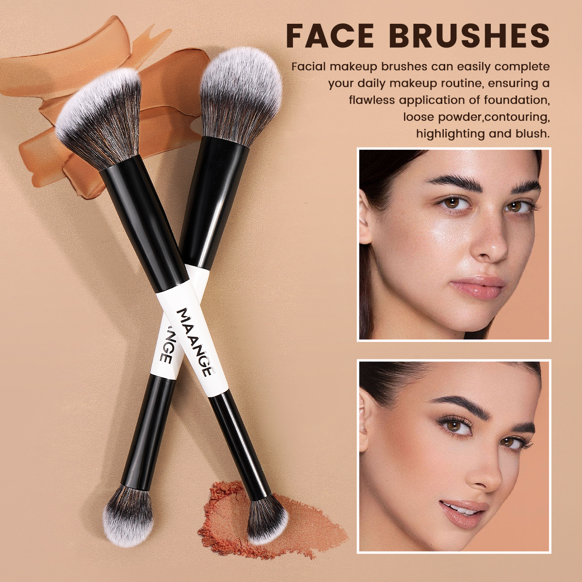 MAANGE Custom Logo OEM&ODM 4PCS Double-headed Makeup Brush  Loose Powder Blush Foundation  Brushes Professional Makeup Brush Set - 图片 6