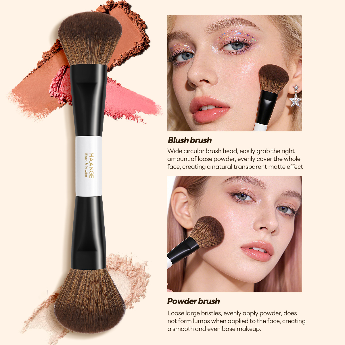 MAANGE Professional Wholesale 16pcs Double-ended Brush Eye Shadow Loose Powder Foundation Liquid Private Label Makeup Brush Set - 图片 4
