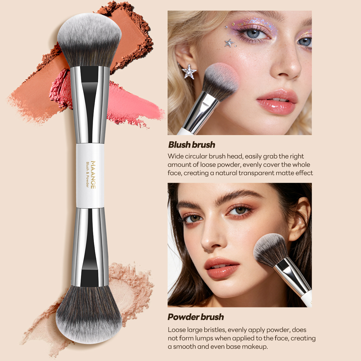 MAANGE Private Label Professional Wholesale 16pcs Double-ended Brush Eye Shadow Loose Powder Foundation Liquid Makeup Brush Set - 图片 5
