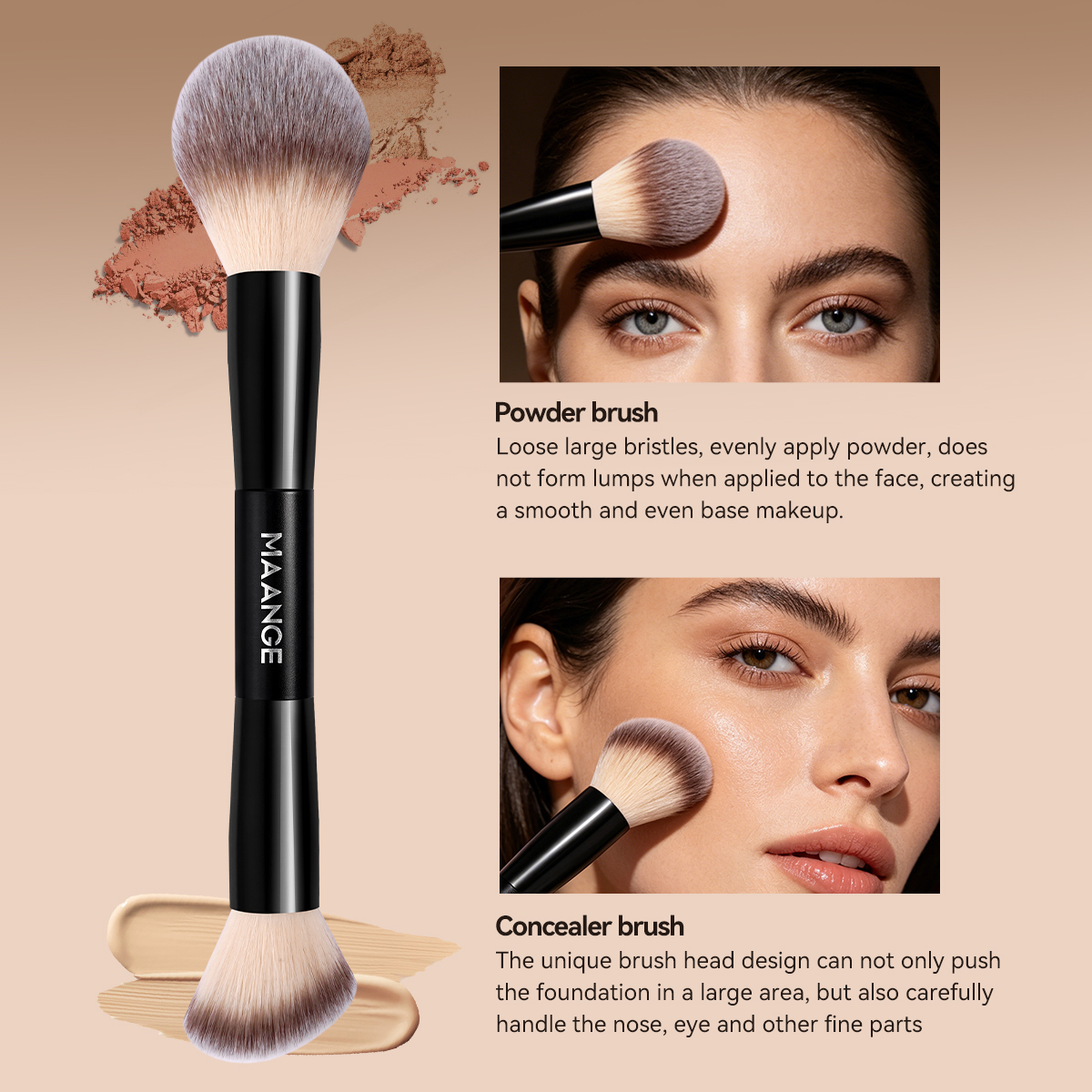 MAANGE Custom OEM&ODM 6PCS Double-ended Makeup Brushes Foundation  Concealer  Eye Shadow Brush Facial Makeup Brush Set - 图片 5