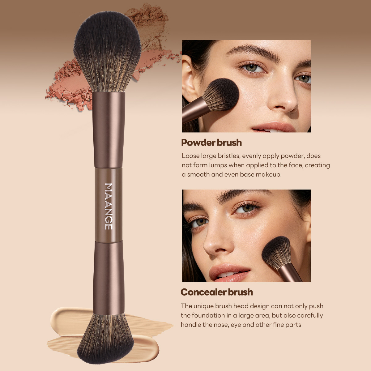 MAANGE Custom OEM&ODM 6PCS Double-ended Makeup Brushes Foundation  Concealer  Eye Shadow Brush Facial Makeup Brush Set - 图片 6
