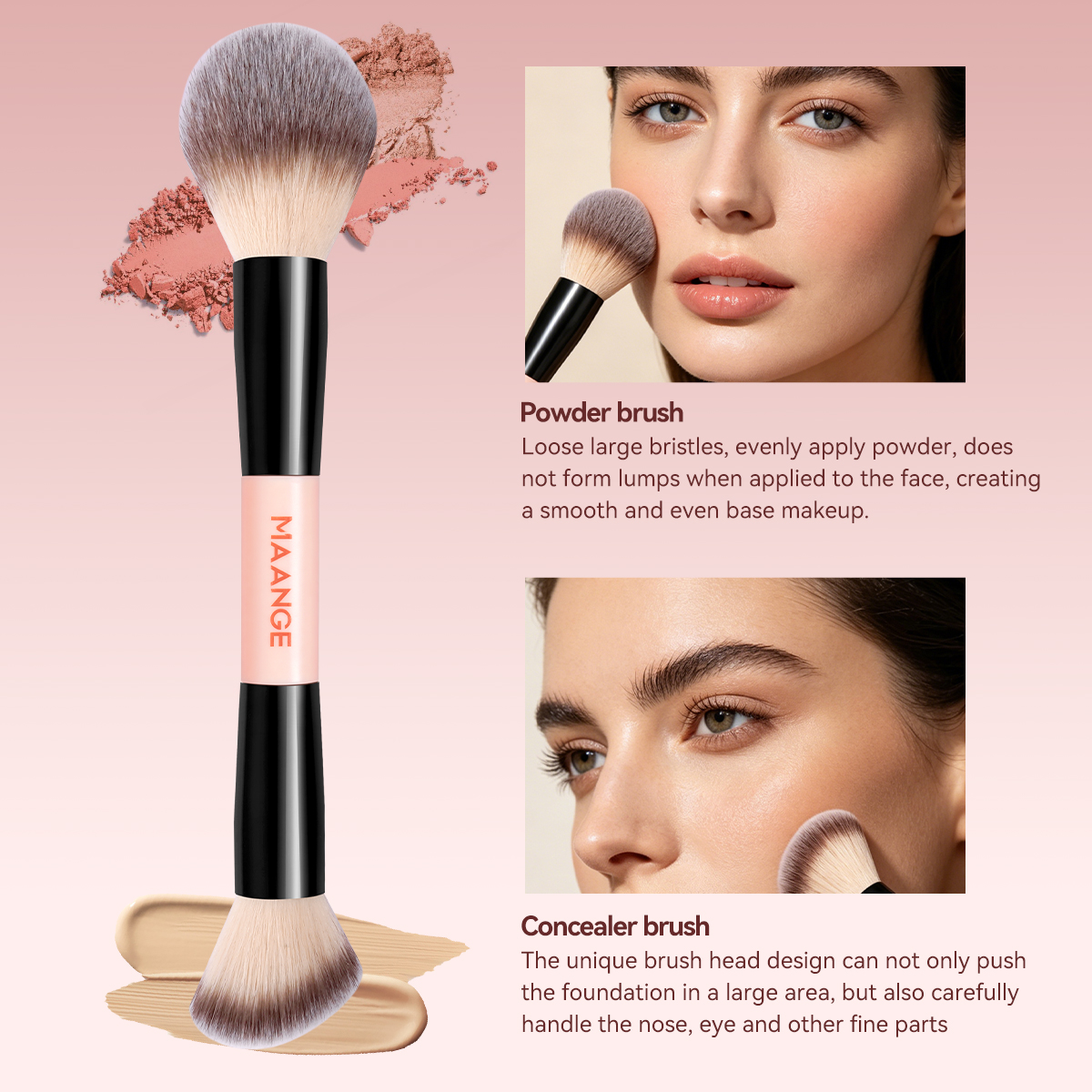 MAANGE Custom OEM&ODM 6PCS Double-ended Makeup Brushes Foundation Concealer Blush Eyeshadow Facial Makeup Brush Set - 图片 4