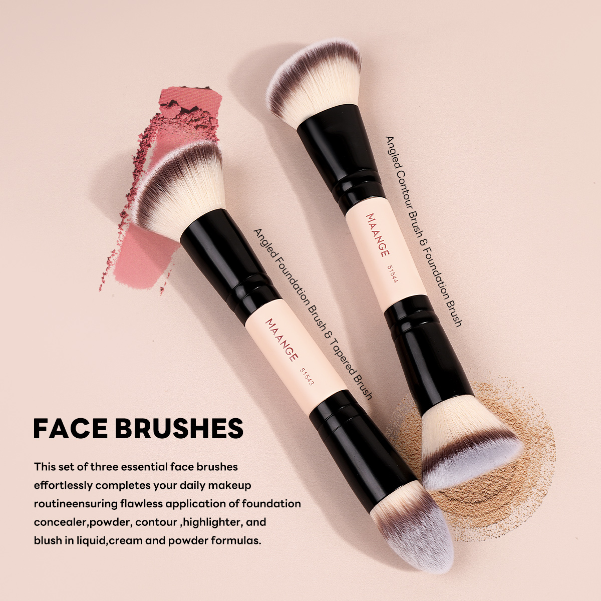 MAANGE Wholesale 4pcs Double Ended Foundation Makeup Brush 6pcs Powder Puff Private Label Professional Makeup Brush Set - 图片 5