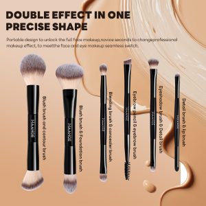 MAANGE Custom OEM&ODM 6PCS Double-ended Makeup Brushes Foundation  Concealer  Eye Shadow Brush Facial Makeup Brush Set - 图片 6