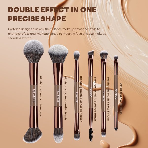 MAANGE Custom OEM&ODM 6PCS Double-ended Makeup Brushes Foundation Concealer Eye Shadow Brush Facial Makeup Brush Set