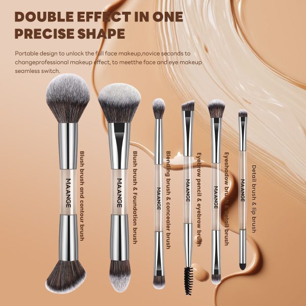 MAANGE Custom OEM&ODM 6PCS Double-ended Makeup Brushes Foundation Concealer Eye Shadow Brush Facial Makeup Brush Set