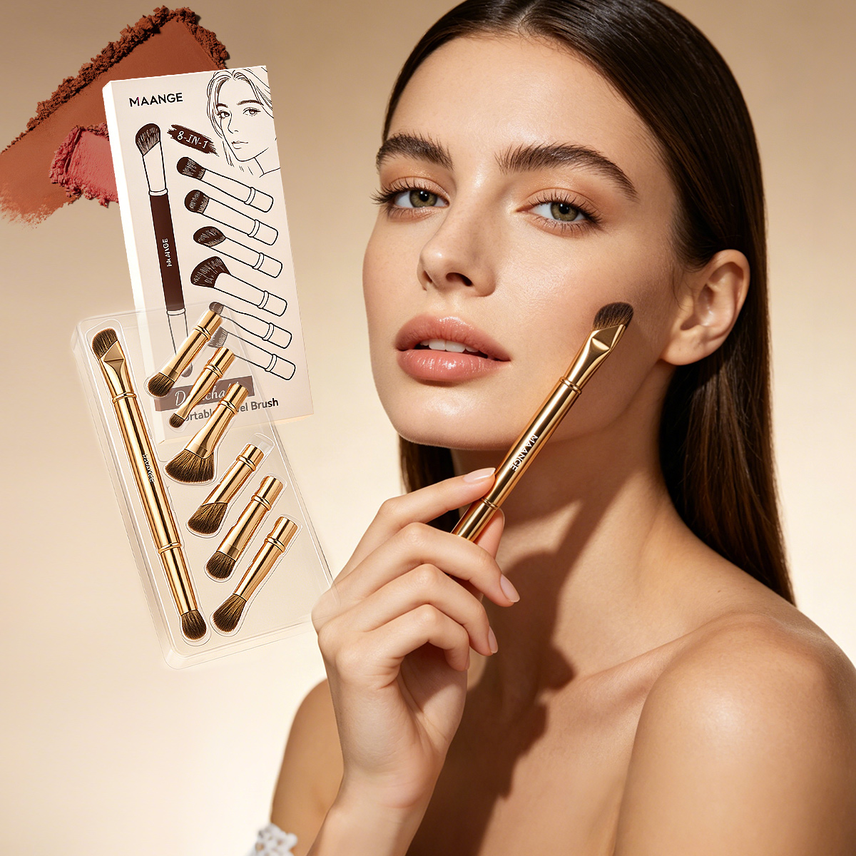 MAANGE New Arrival 8-in-1 Custom OEM&ODM 8-in-1 Single Makeup Brush High-quality Eyes Professional Facial Makeup Brush - 图片 7