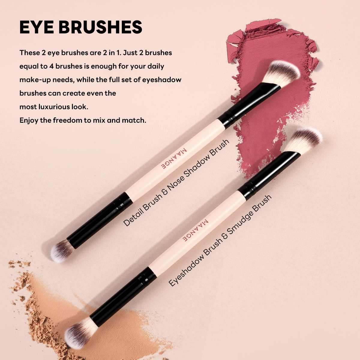 MAANGE Wholesale 4pcs Double Ended Foundation Makeup Brush 6pcs Powder Puff Private Label Professional Makeup Brush Set - 图片 2