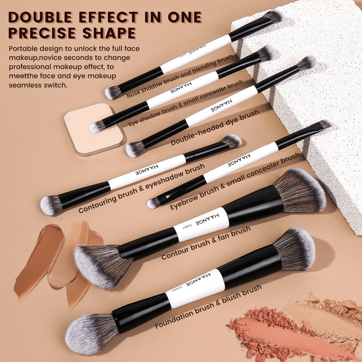 MAANGE Custom Logo OEM&ODM Luxury 7pcs Double-ended Makeup Brushes Set Foundation Eyeshadow Private Label  Makeup Brush Set - 图片 5