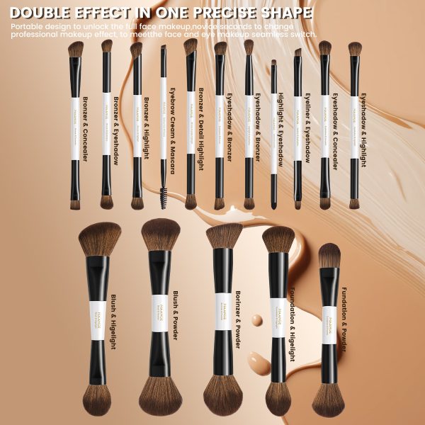 MAANGE Professional Wholesale 16pcs Double-ended Brush Eye Shadow Loose Powder Foundation Liquid Private Label Makeup Brush Set