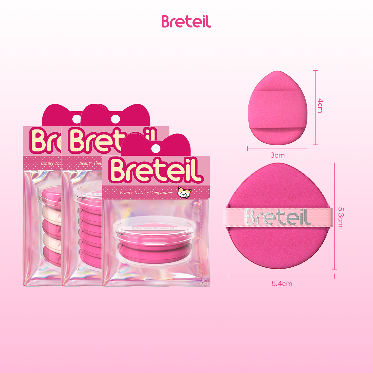Breteil Wholesale  9PCS Powder Puff Loose Sponge Washable Soft Cotton Puff Teardrop-shaped 9PCS Double-sided Powder Puff - 图片 10