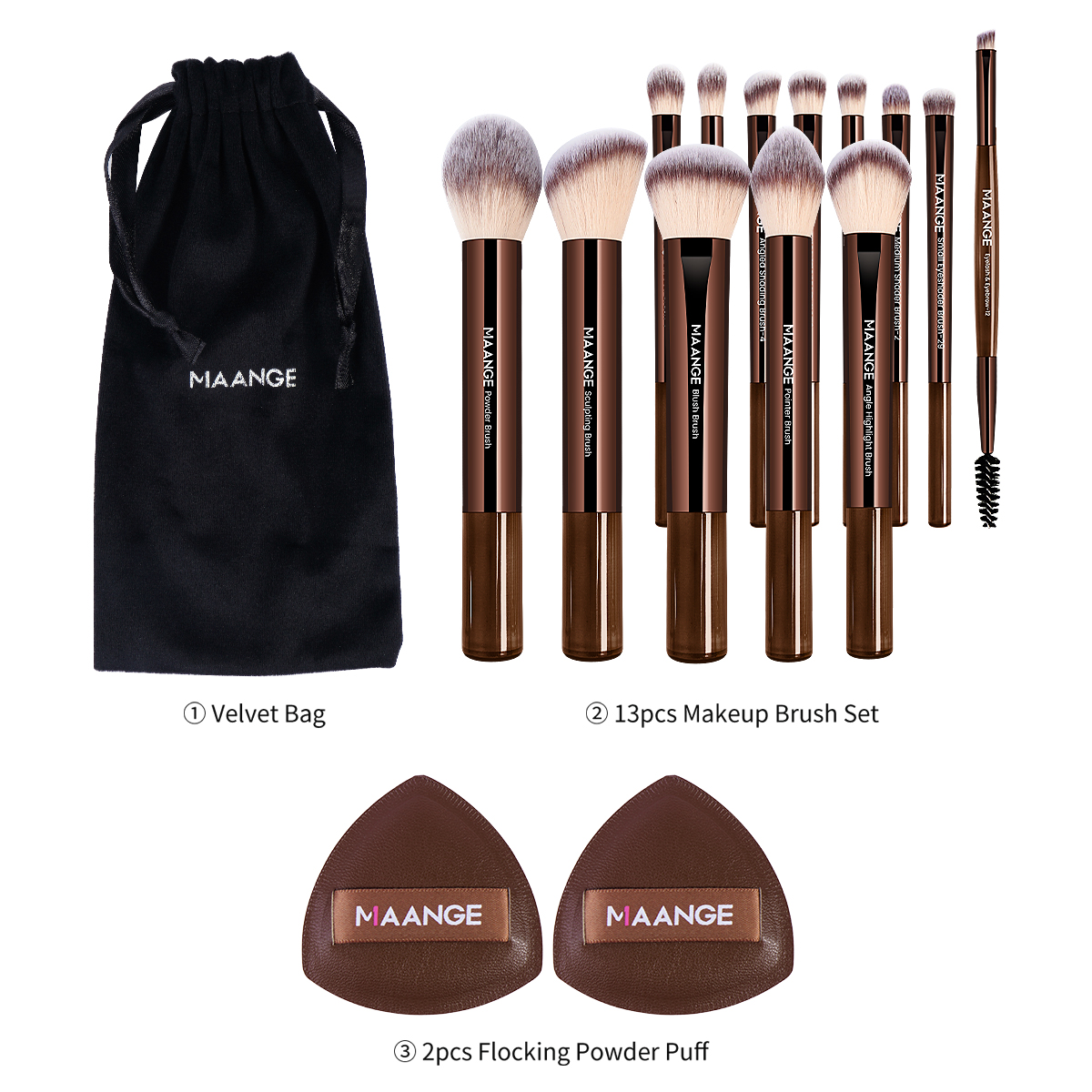 MAANGE Custom Logo OEM&ODM 13Pcs New Arrival  Nylon Hair Facial Eye Makeup Brushes Professional Makeup Brush Set - 图片 7