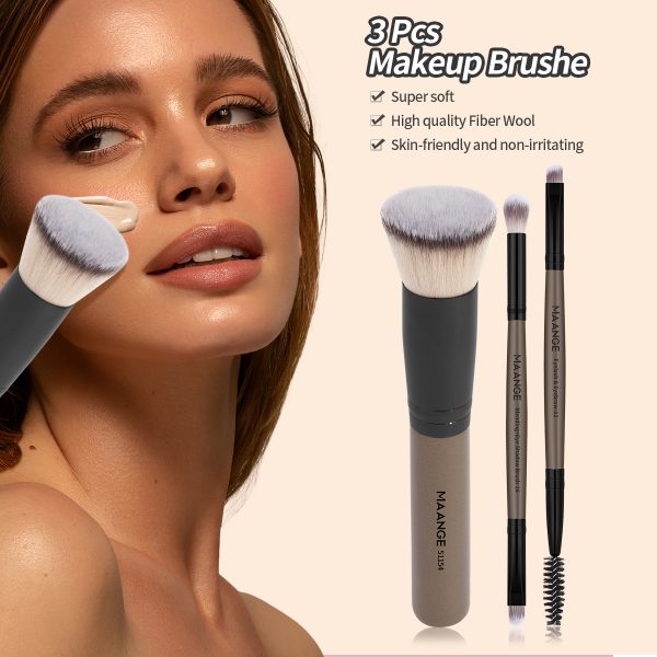 MAANGE 3pcs Cosmetic Brush Professional Foundation Highlight Eyebrow Concealer Wholesale Custom Makeup Brushes Set