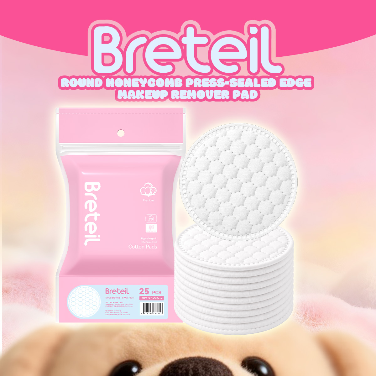 Breteil Wholesale Makeup Remover Pads Wet Compress Pads Cosmetic Pads 2-in-1 Makeup Remover and Skincare Pads - 图片 1