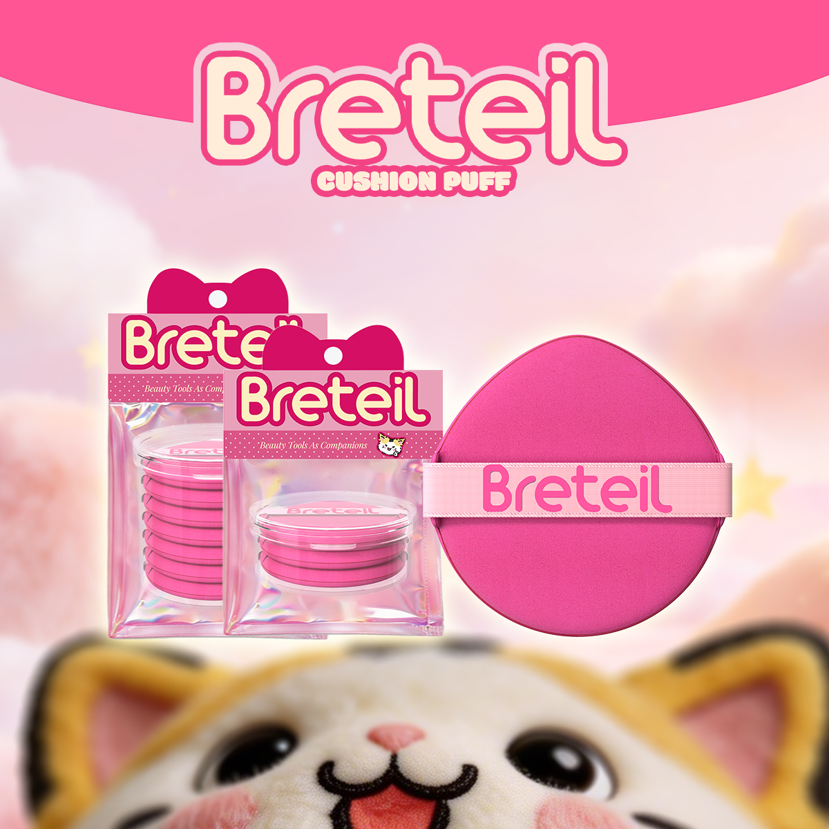 Breteil Wholesale  7PCS Double-sided Powder Puff Loose Sponge Washable  Soft Cotton Puff Teardrop-shaped 7PCS Powder Puff - 图片 1