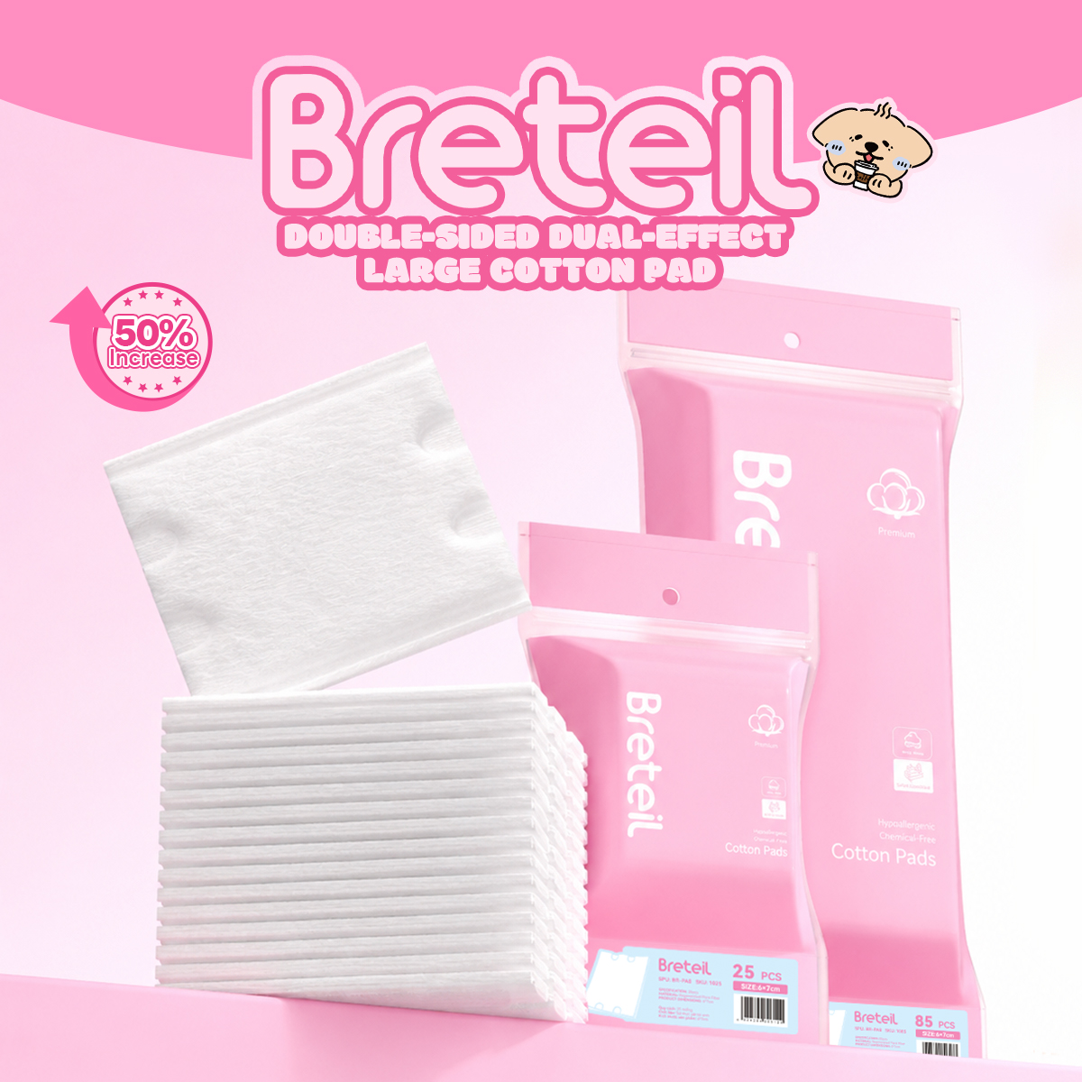 Breteil New Arrival Thick Cotton Pads  Silky Soft Deep Cleansing Multi-Use As a Wet Compress Pad Dry Wet Use Makeup Remover Pad - 图片 1