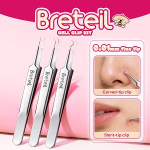 Breteil 3-Piece Ultra-fine Cell Pimples Blackhead Clip Tweezers Beauty Salon Special Scraping Artifact Acne Needle Tool