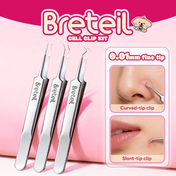 Breteil 3-Piece Ultra-fine Cell Pimples Blackhead Clip Tweezers Beauty Salon Special Scraping Artifact Acne Needle Tool