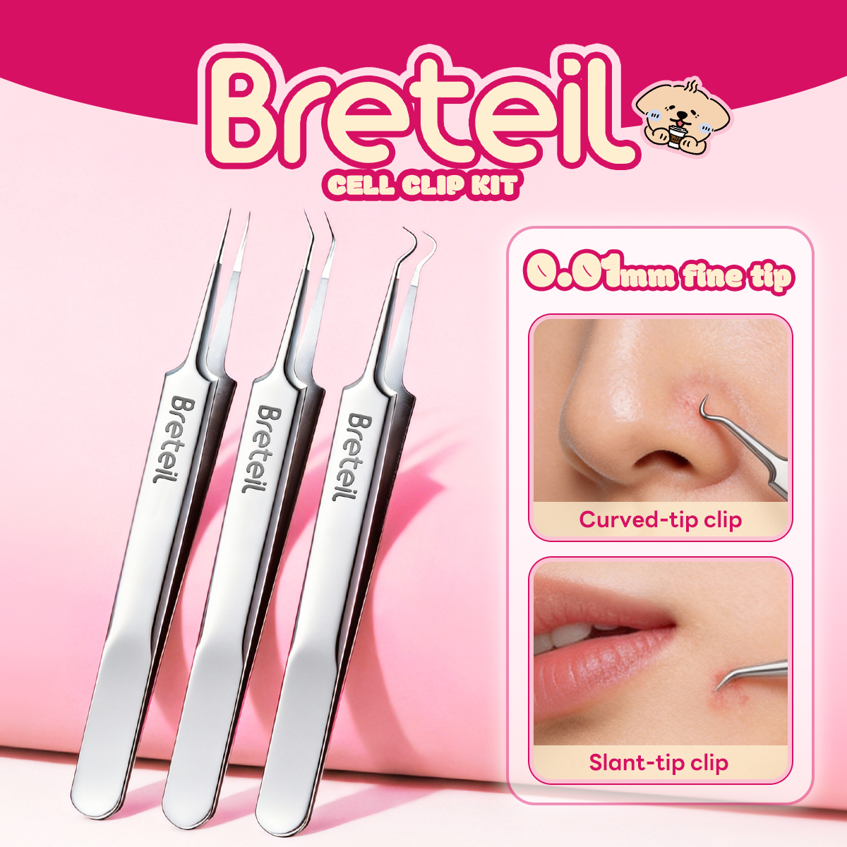 Breteil 3-Piece Ultra-fine Cell Pimples Blackhead Clip Tweezers Beauty Salon Special Scraping Artifact Acne Needle Tool - 图片 1
