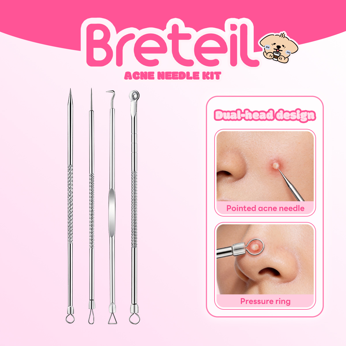 Breteil Wholesale  4-Piece Stainless Steel Facial Acne & Blackhead Removal Kit Wholesale 4pcs Acne Extraction Tools Case - 图片 1