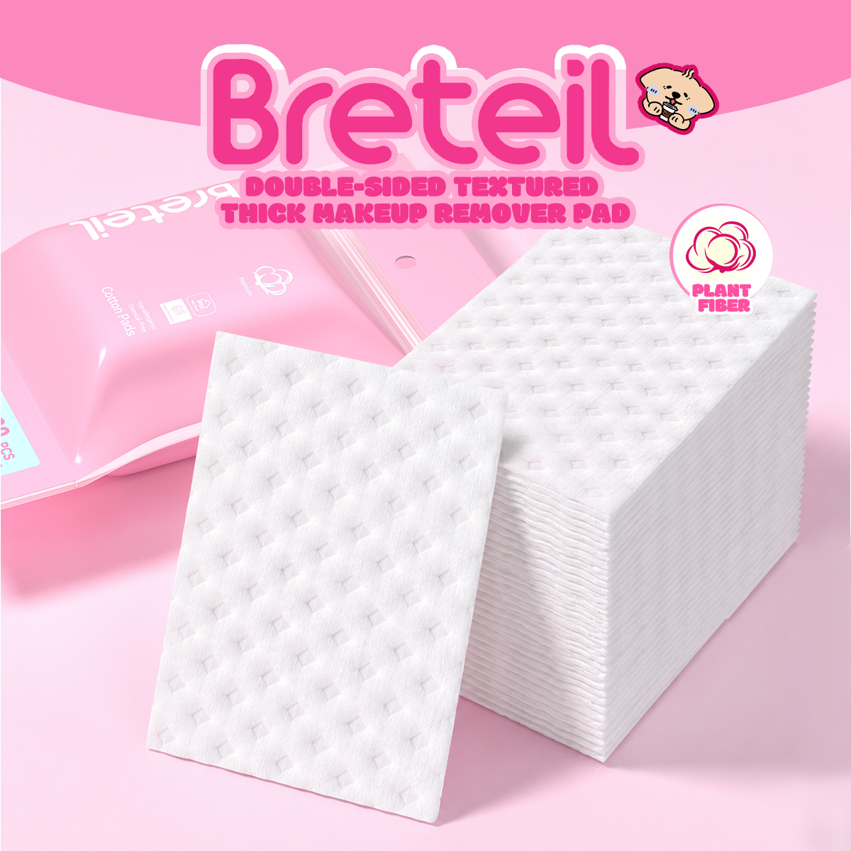 Breteil Wholesale Double-Sided Diamond-Shaped Cotton Pads Extra Large Thick Soft Skin-Friendly Suitable for Wet Compresses - 图片 1