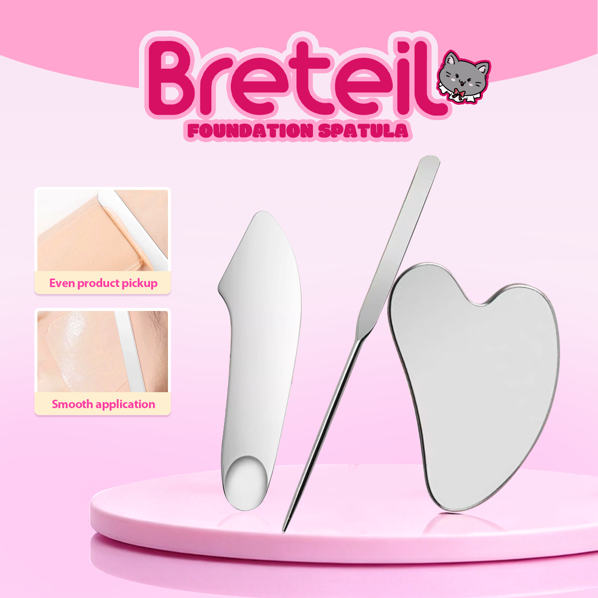 Breteil Wholesale Stainless Steel  Liquid Foundation Spatula Cosmetic Color Palette Mixer Shovel Mixing Spatula - 图片 1
