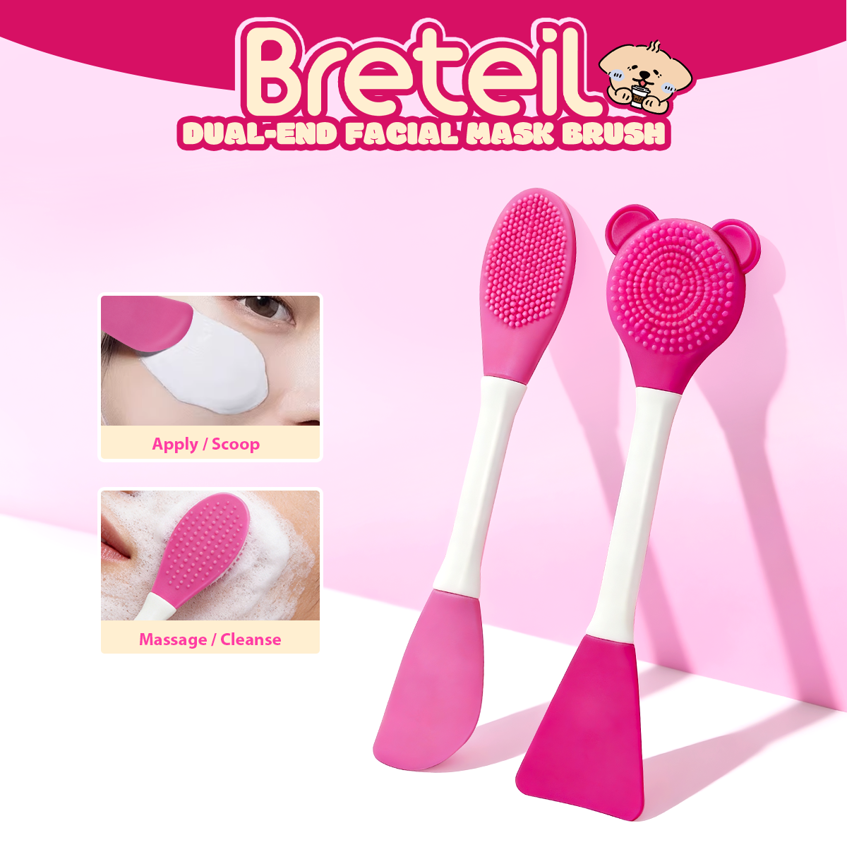 MAANGE Double Side Cute Bear Silicone Lip Brush Exfoliating Nose Clean Blackhead Removal Brushes Cream Spatula Silicone Rod - 图片 1