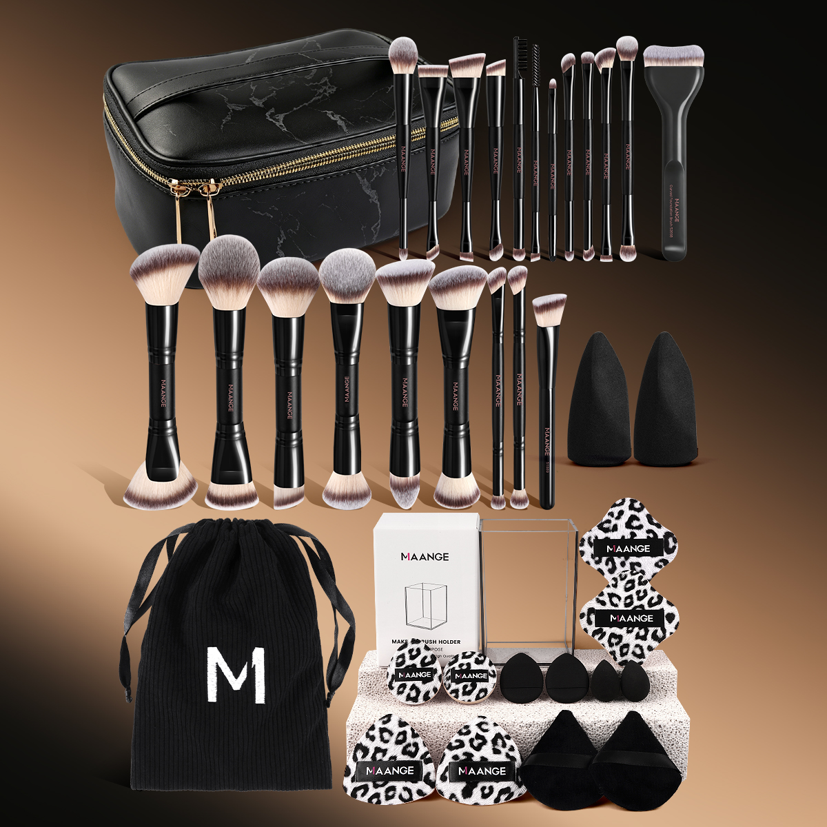 Professional Makeup Brush Wholesale Customized  21pcs Makeup Brushes  12pcs Powder Puff Makeup Bag Professional Makeup Brush Set - 图片 2
