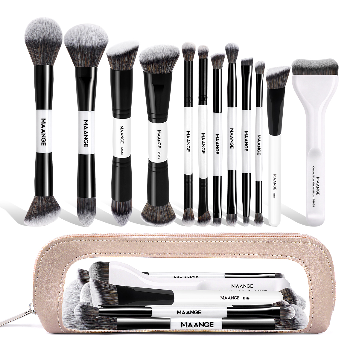 MAANGE Wholesale Custom logo OEM&ODM 12PCS Double-ended Makeup Brushes Set Facial Professional Makeup Brush Set - 图片 1