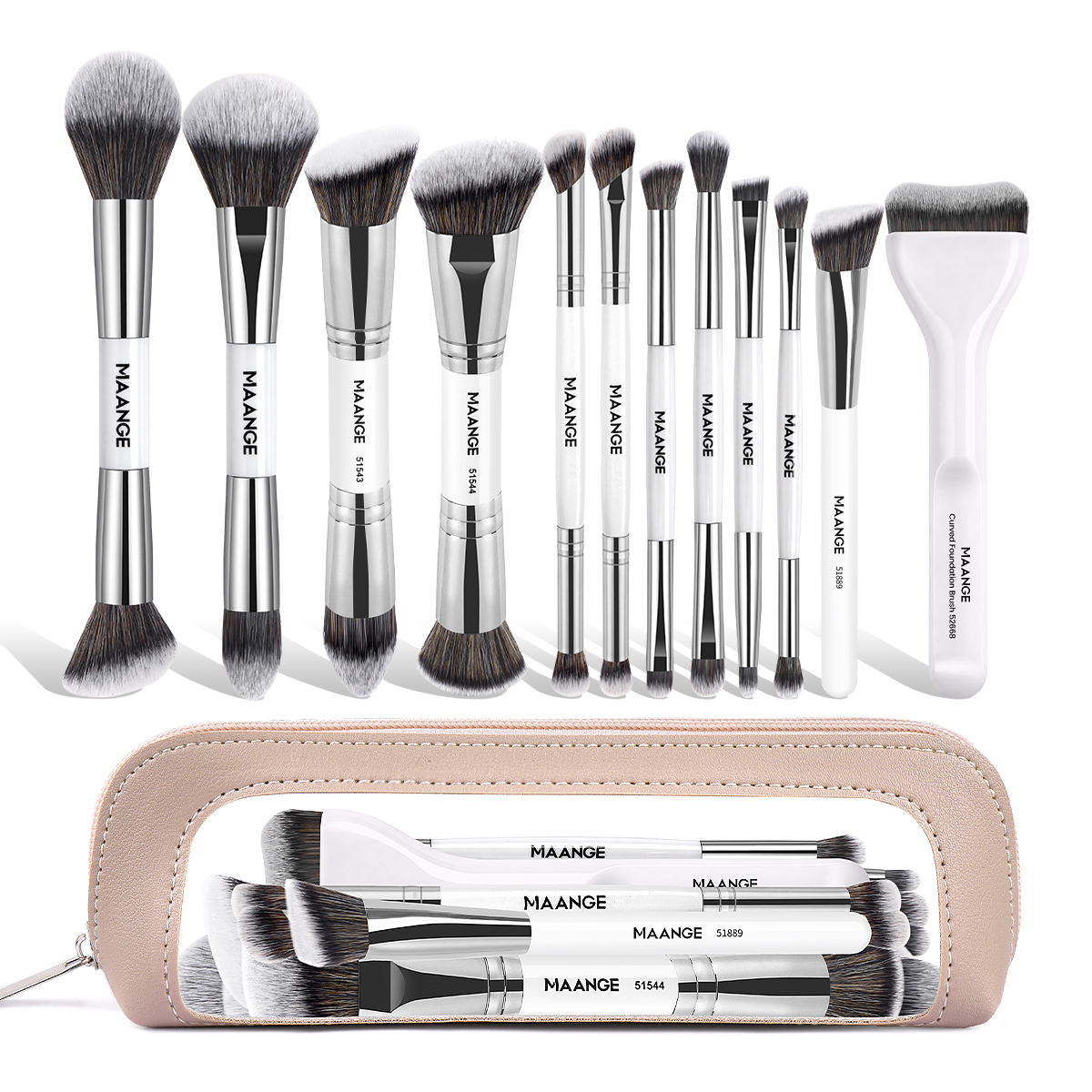 MAANGE Wholesale Custom logo OEM&ODM 12PCS Double-ended Makeup Brushes Set Facial Professional Makeup Brushes Set - 图片 1