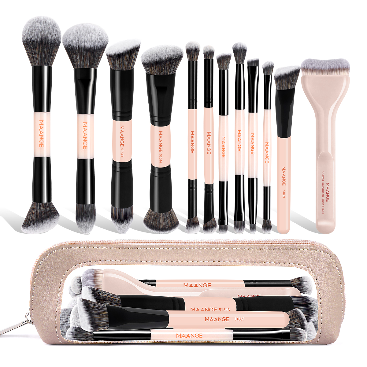 MAANGE Wholesale Custom logo OEM&ODM 12PCS Double-ended Makeup Brushes Set Facial Professional Makeup Brushes Set - 图片 1