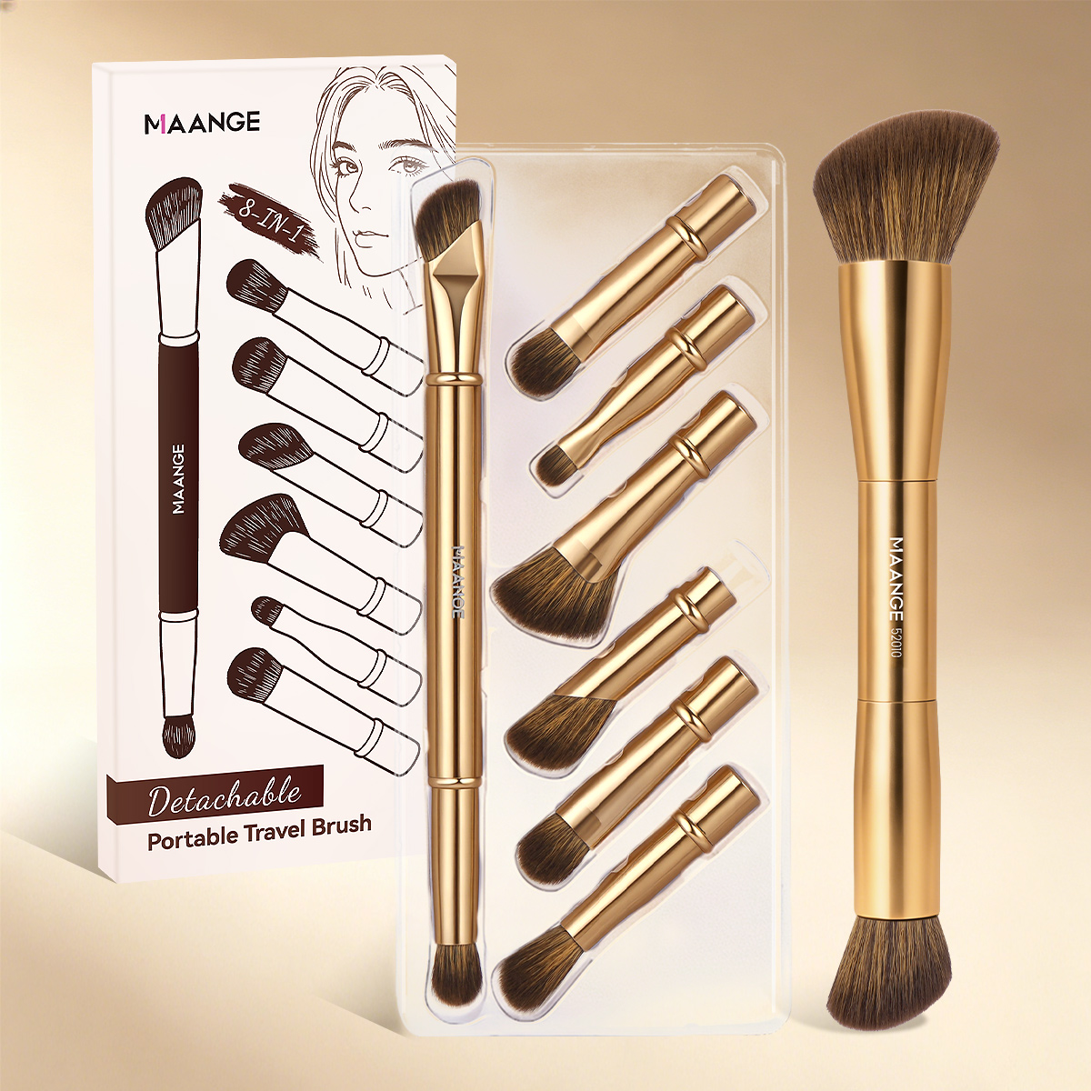 MAANGE New Arrival 8-in-1 Custom OEM&ODM 8-in-1 Single Makeup Brush High-quality Multi-purpose Professional Facial Makeup Brush - 图片 2