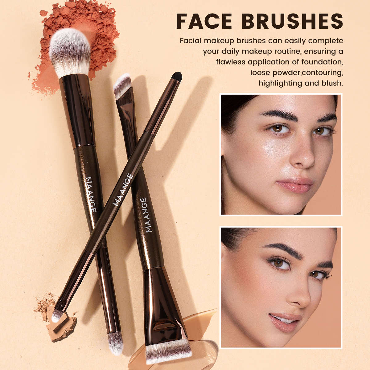 MAANGE Professional Makeup Brush Set 14PCS Makeup Brush Set Foundation Concealer Eyeshadow Loose Powder Blush Makeup Brush Set - 图片 6