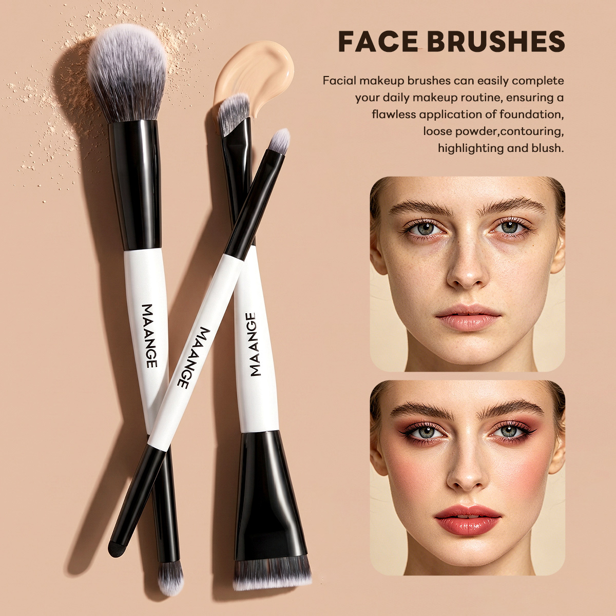 MAANGE Wholesale Custom OEM&ODM 17pcs Cosmetic Brush Set Foundation Loose Powder Contour Concealer Eyeshadow  Makeup Brush Set - 图片 5