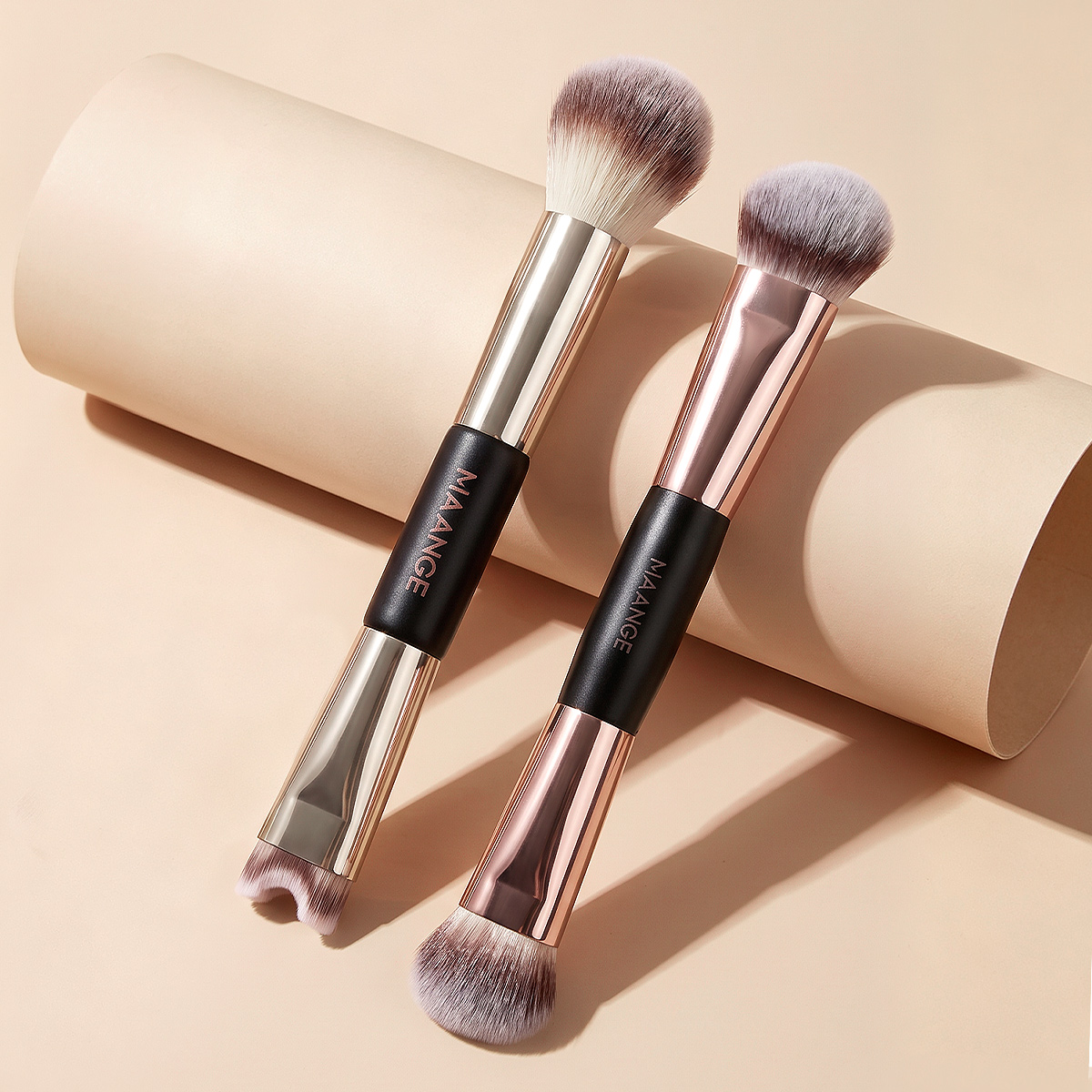 MAANGE 2PCS Double-ended Makeup Brush Foundation Conture Concealer Loose Powder  Facial Professional Makeup Brush Set - 图片 2