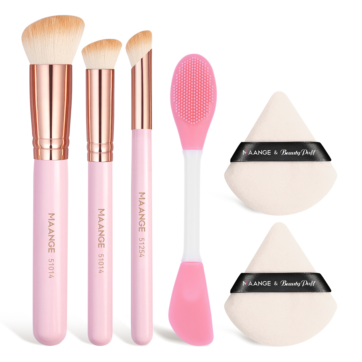 MAANGE  3pcs Makeup Brush 2PCS Powder Puff Silicone Facial Mask Brush Foundation Loose powder Professional Makeup Brush Set - 图片 1