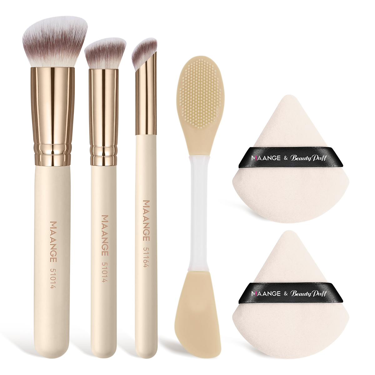 MAANGE Custom Logo 3pcs Makeup Brush Face Beauty Tools Silicone Facial Mask Brush 2PCS Powder Puff Professional Makeup Brush Set - 图片 1