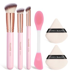 MAANGE Wholesale 3pcs Makeup Brush 2PCS Powder Puff Silicone Facial Mask Brush Professional Facial Makeup Brush Set