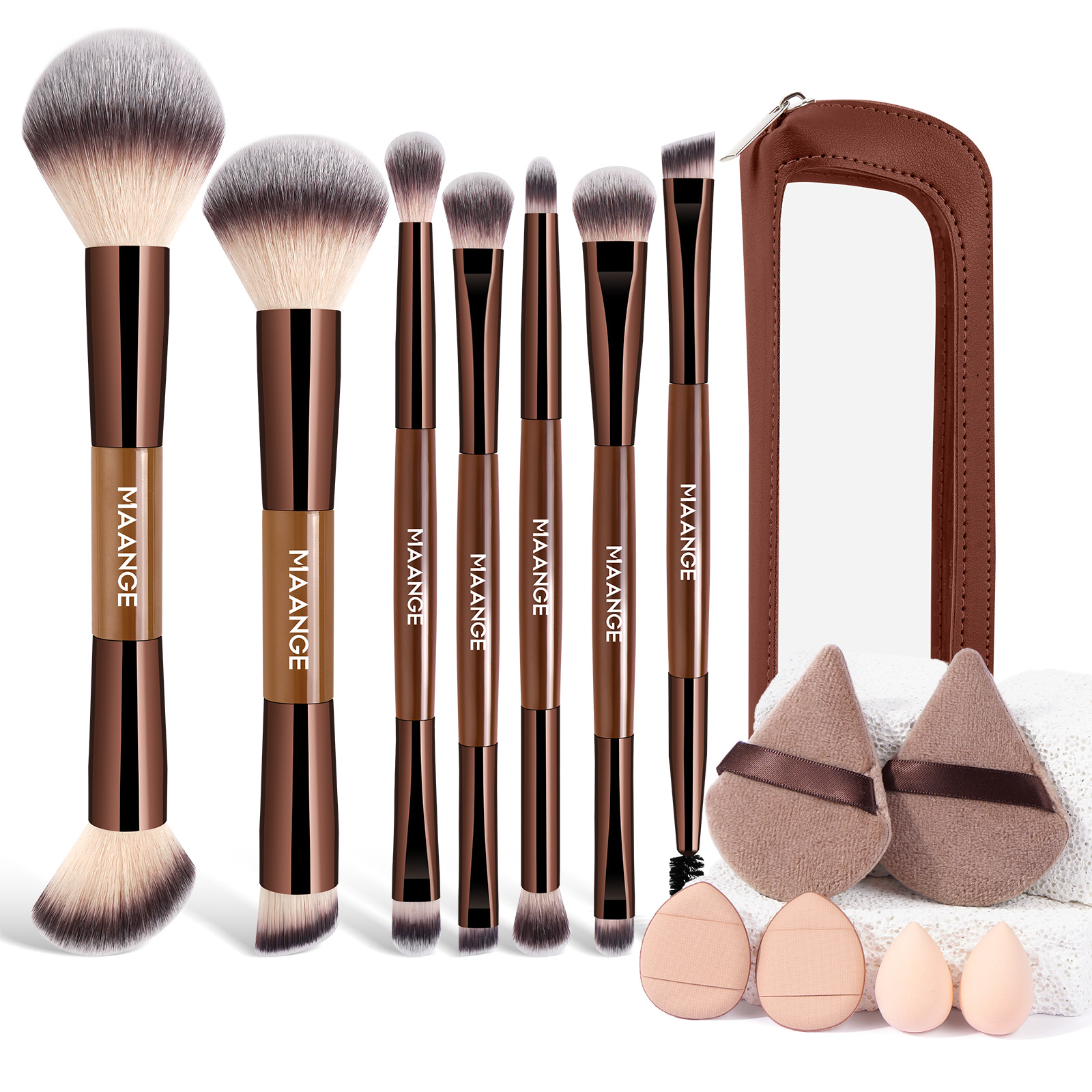 MAANGE Wholesale 7PCS Double-ended Makeup Brush Set 6PCS Powder Puff Makeup Bag Professional Facial Makeup Brush Set - 图片 1