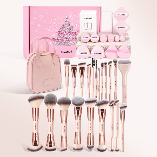 MAANGE High Quality 21PCS Makeup Brush 12PCS Powder Puff Makeup Bag Foundation Eyeshadow Loose Powder Blush Makeup Brush Set