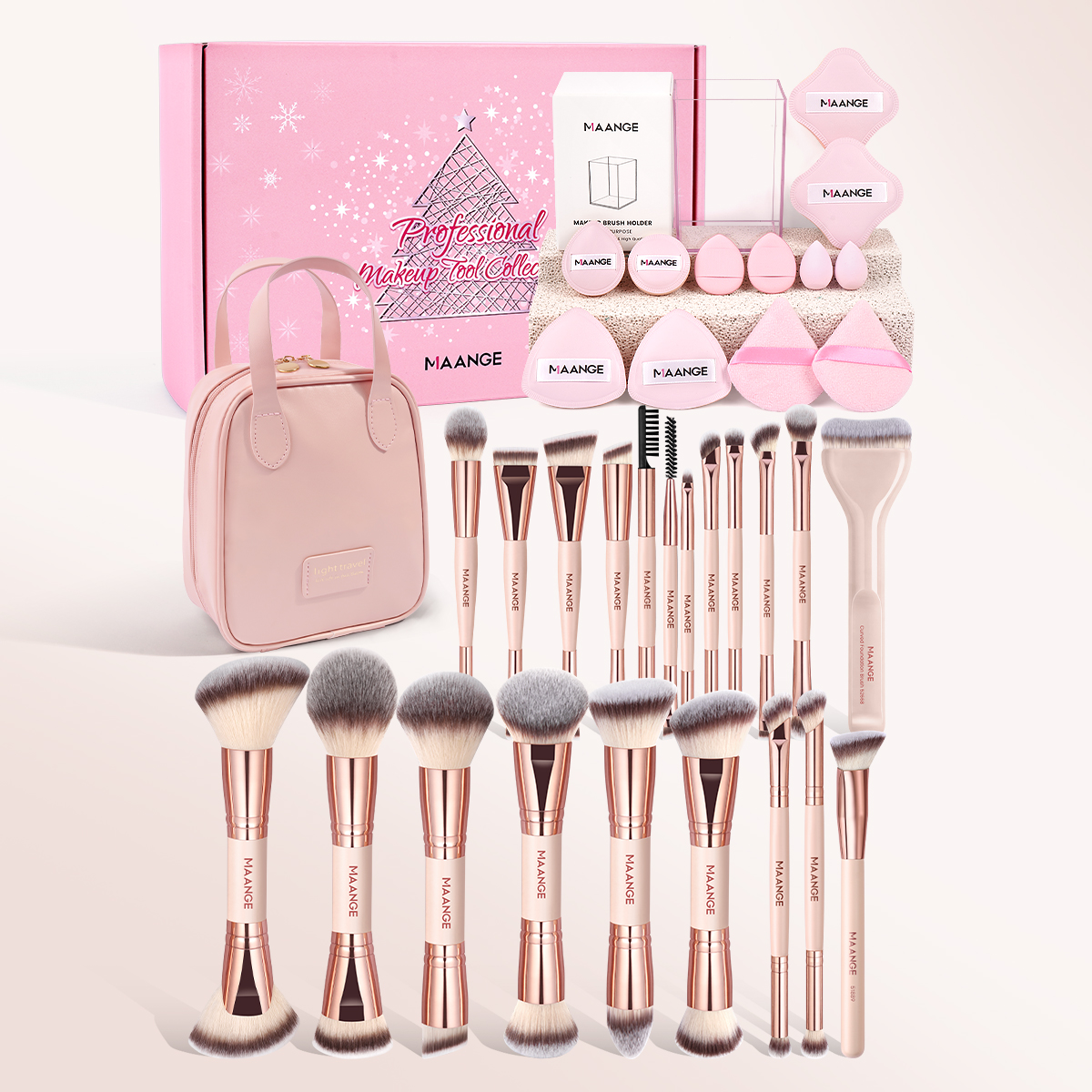 MAANGE High Quality 21PCS Makeup Brush 12PCS Powder Puff  Makeup Bag Foundation Eyeshadow Loose Powder Blush Makeup Brush Set - 图片 1