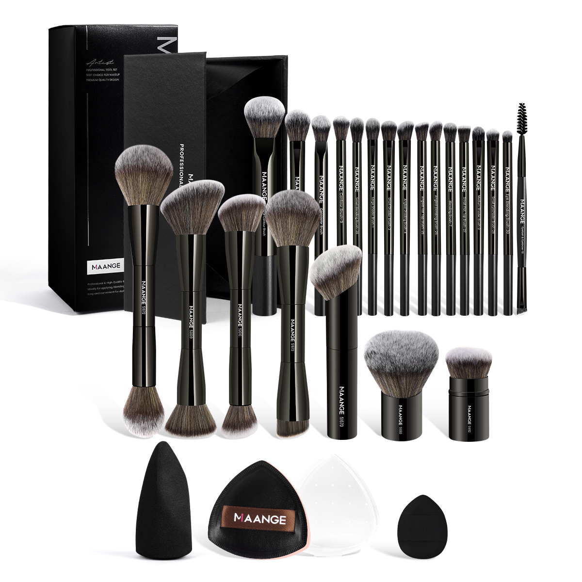 MAANGE Wholesale Custom OEM&ODM Exclusive 25PCS Makeup Brush Set 3PCS Powder Puff Storage Box Makeup Tools - 图片 1