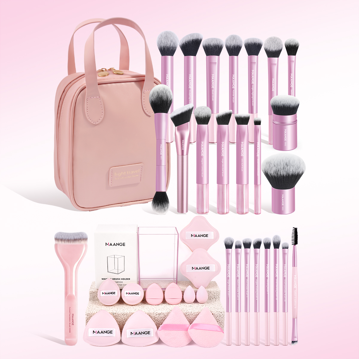 Maange Custom Professional New Arrival Soft Nylon Hair Makeup Brush Set 24pcs Makeup Brushes 12 Powder Puff Makeup Tools - 图片 1