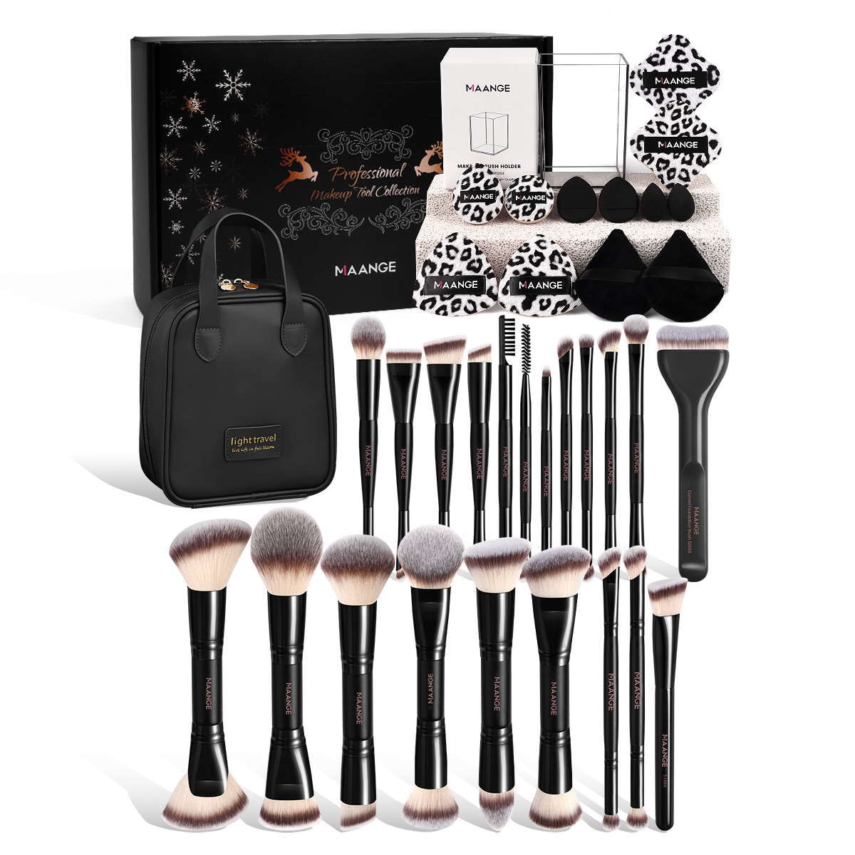 MAANGE Wholesale 21PCS Makeup Brush 12PCS Powder Puff  Makeup Bag Foundation Eyeshadow Loose Powder Blush Makeup Brush Set - 图片 1
