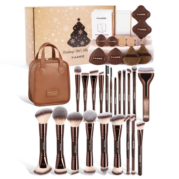 MAANGE Custom OEM&ODM 21PCS Makeup Brush 12PCS Powder Puff Makeup Bag Foundation Eyeshadow Loose Powder Blush Makeup Brush Set