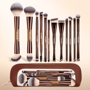 MAANGE Custom OEM&ODM 12pcs Makeup Brushes Set Wood Handle Foundation Powder Blending Eyeshadow Professional Makeup Brushes Set